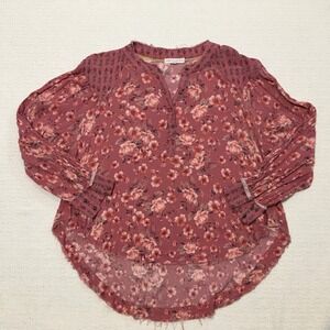 Coco + Jamison Pink Floral Peasant Top Boho Cottagecore Women's Size Medium